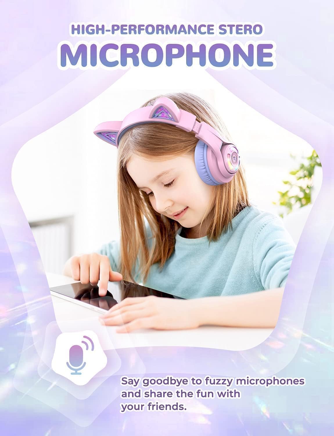 Kids Bluetooth Headphones with LED Lights and Safe Volume