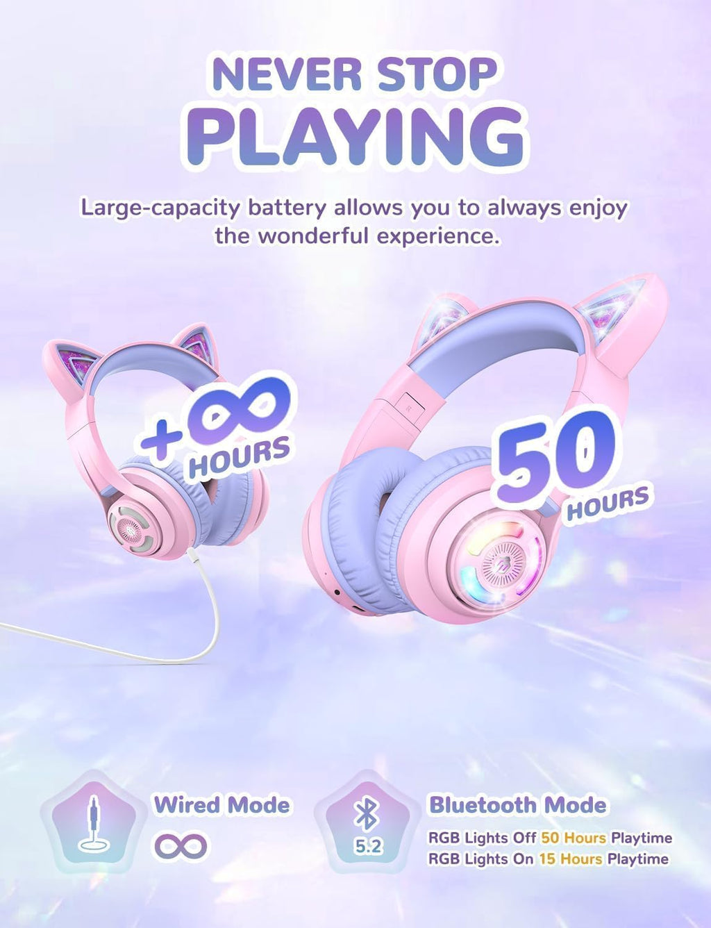 Kids Bluetooth Headphones with LED Lights and Safe Volume