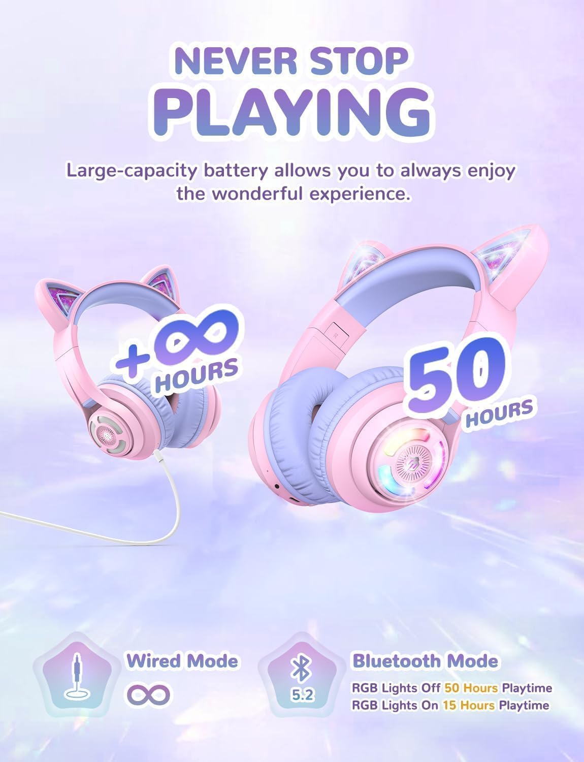 Kids Bluetooth Headphones with LED Lights and Safe Volume