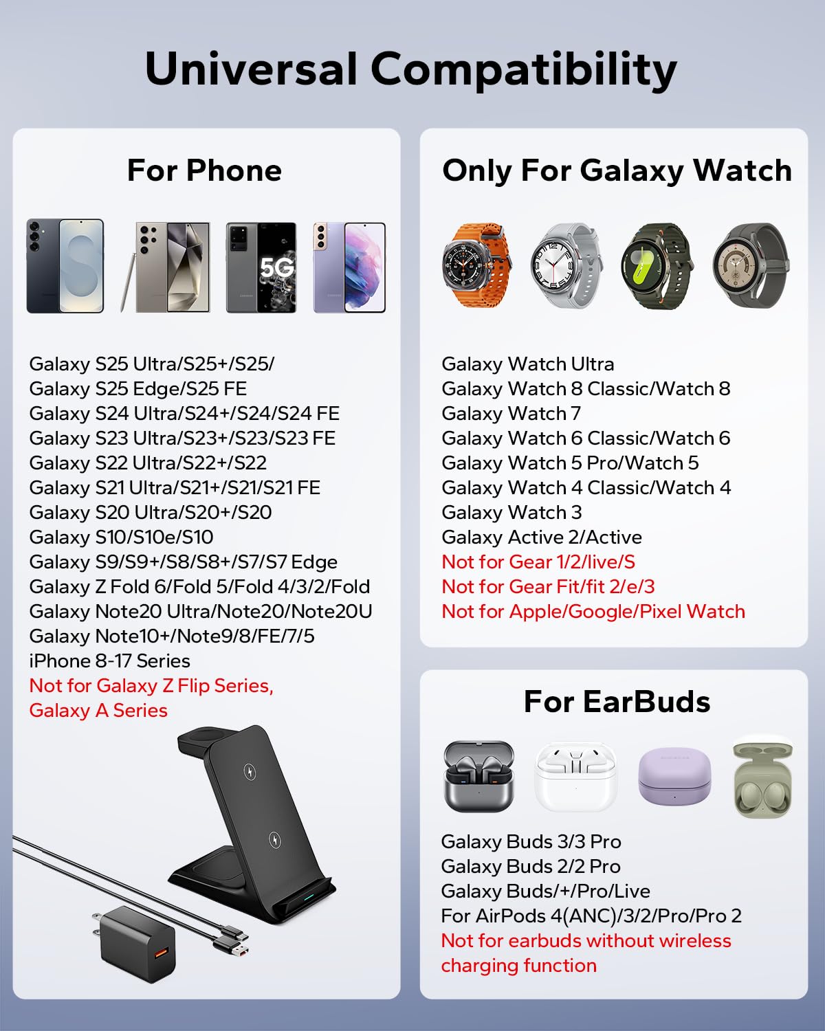 3-in-1 Wireless Charging Station for Phone Watch Earbuds