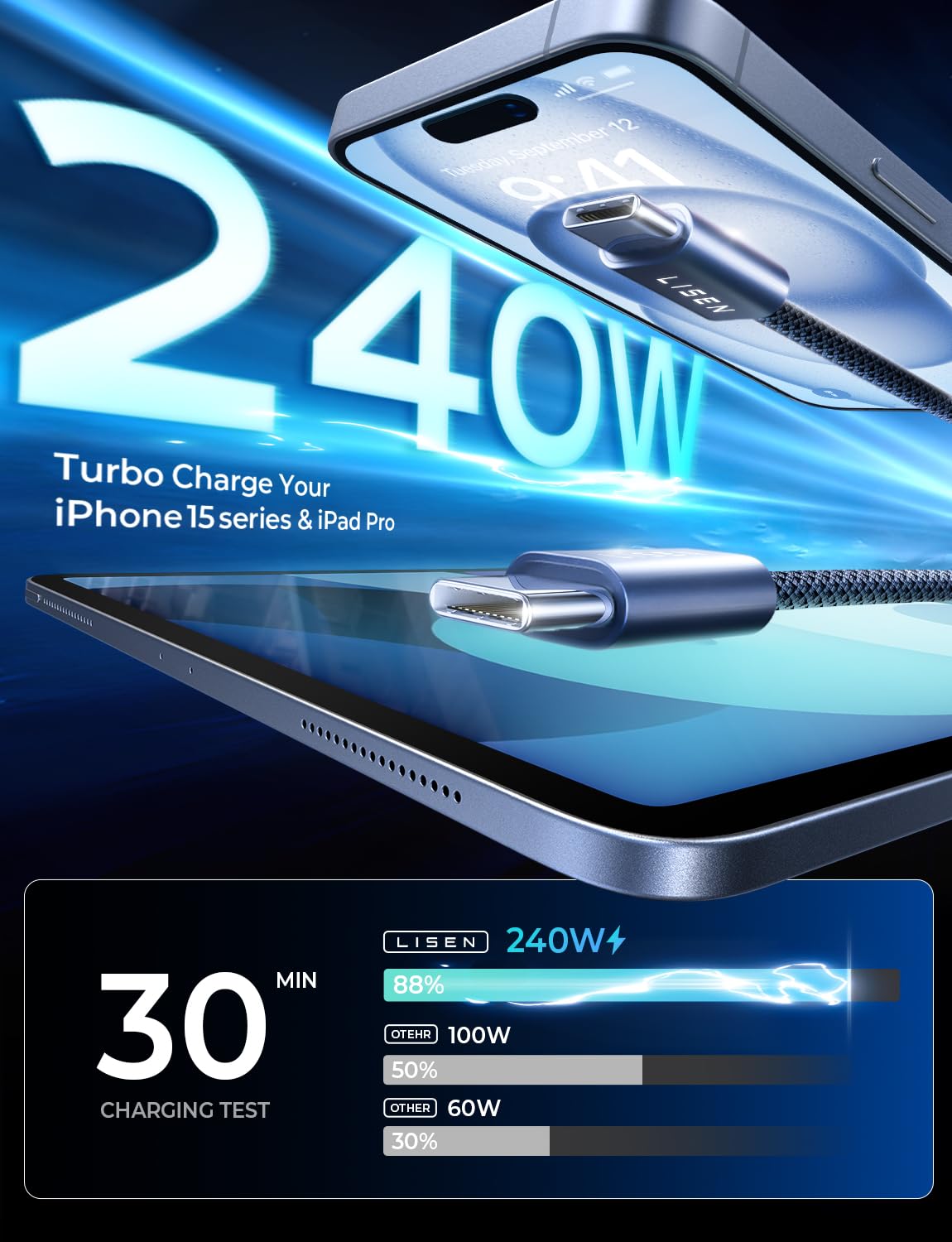 240W USB-C to USB-C Fast Charging Cable for Smart Devices