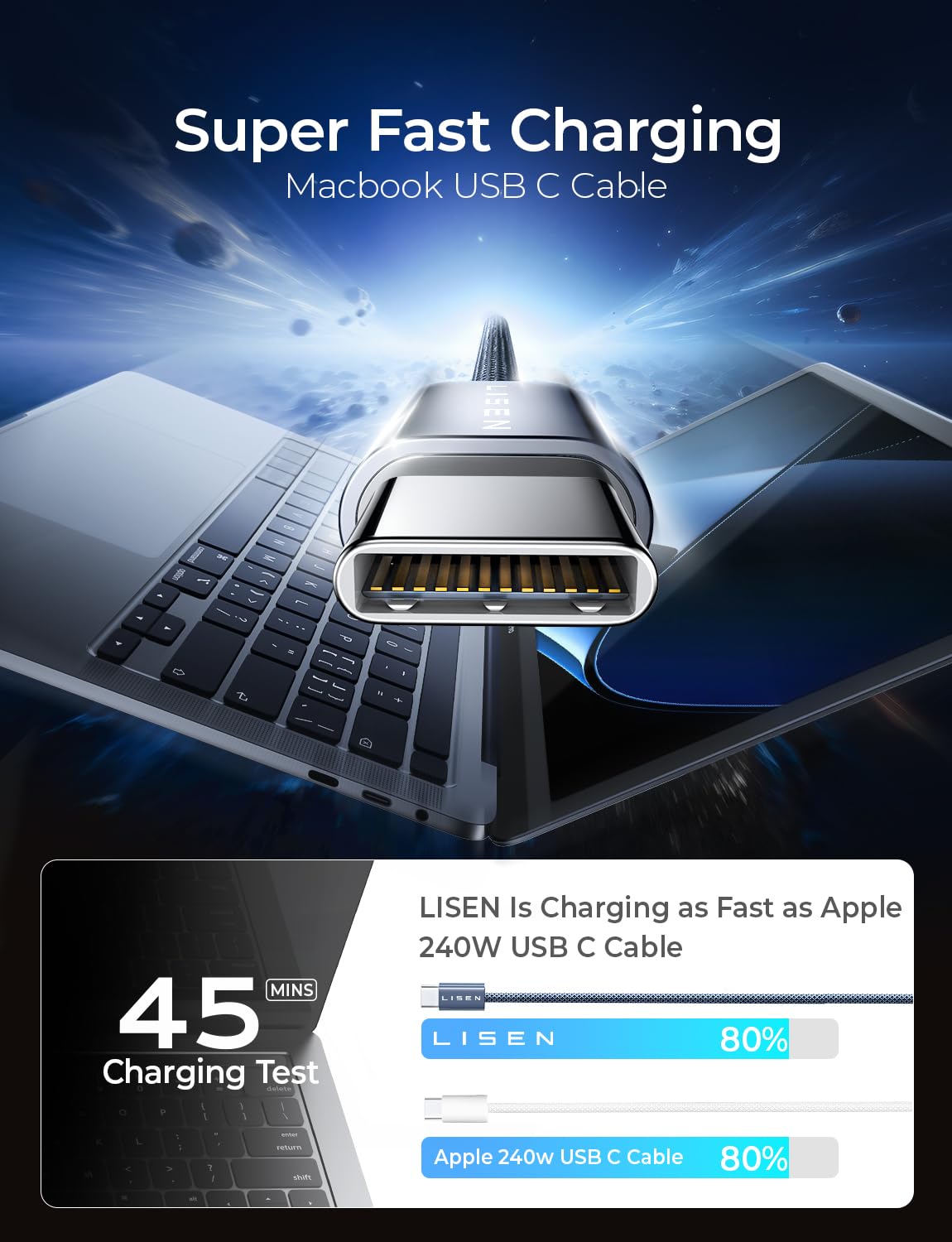 240W USB-C to USB-C Fast Charging Cable for Smart Devices