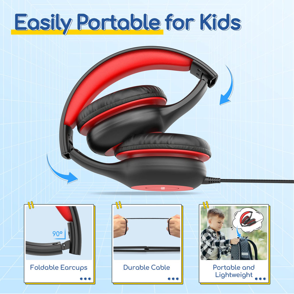 Kids Wired Headphones with Mic and Safe Volume Limit