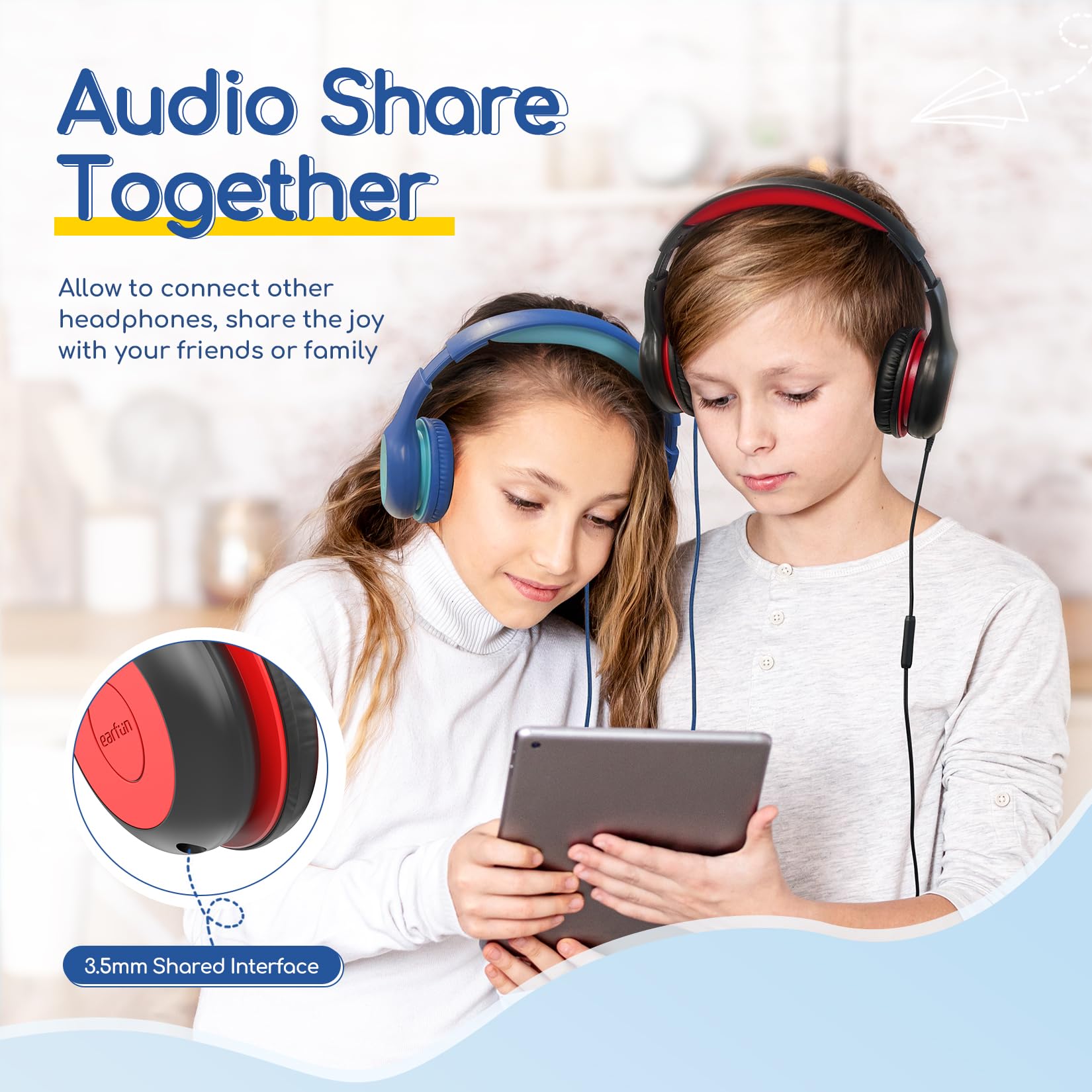 Kids Wired Headphones with Mic and Safe Volume Limit