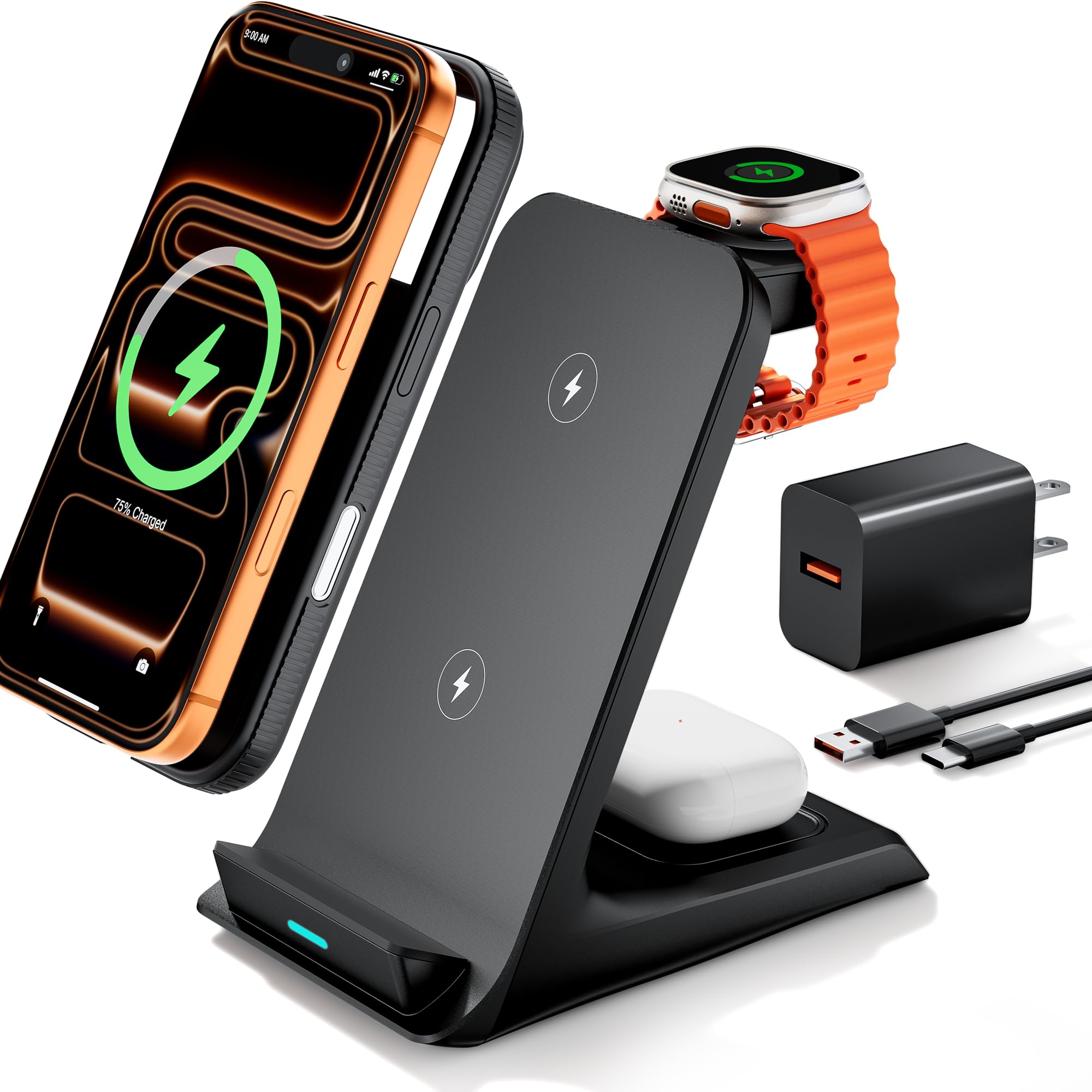 3-in-1 Wireless Charging Station for Phone Watch Earbuds