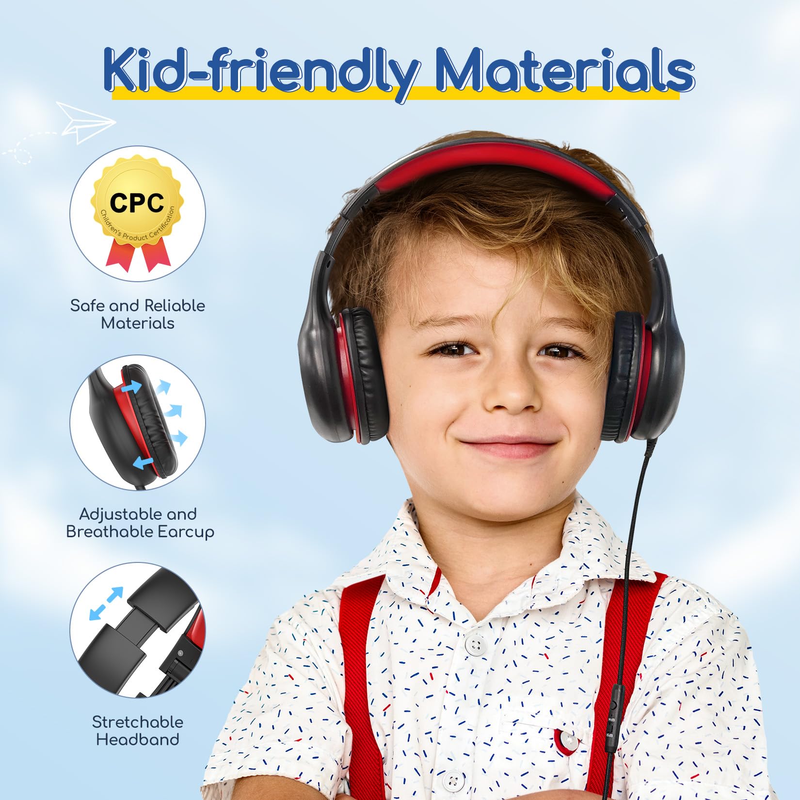 Kids Wired Headphones with Mic and Safe Volume Limit