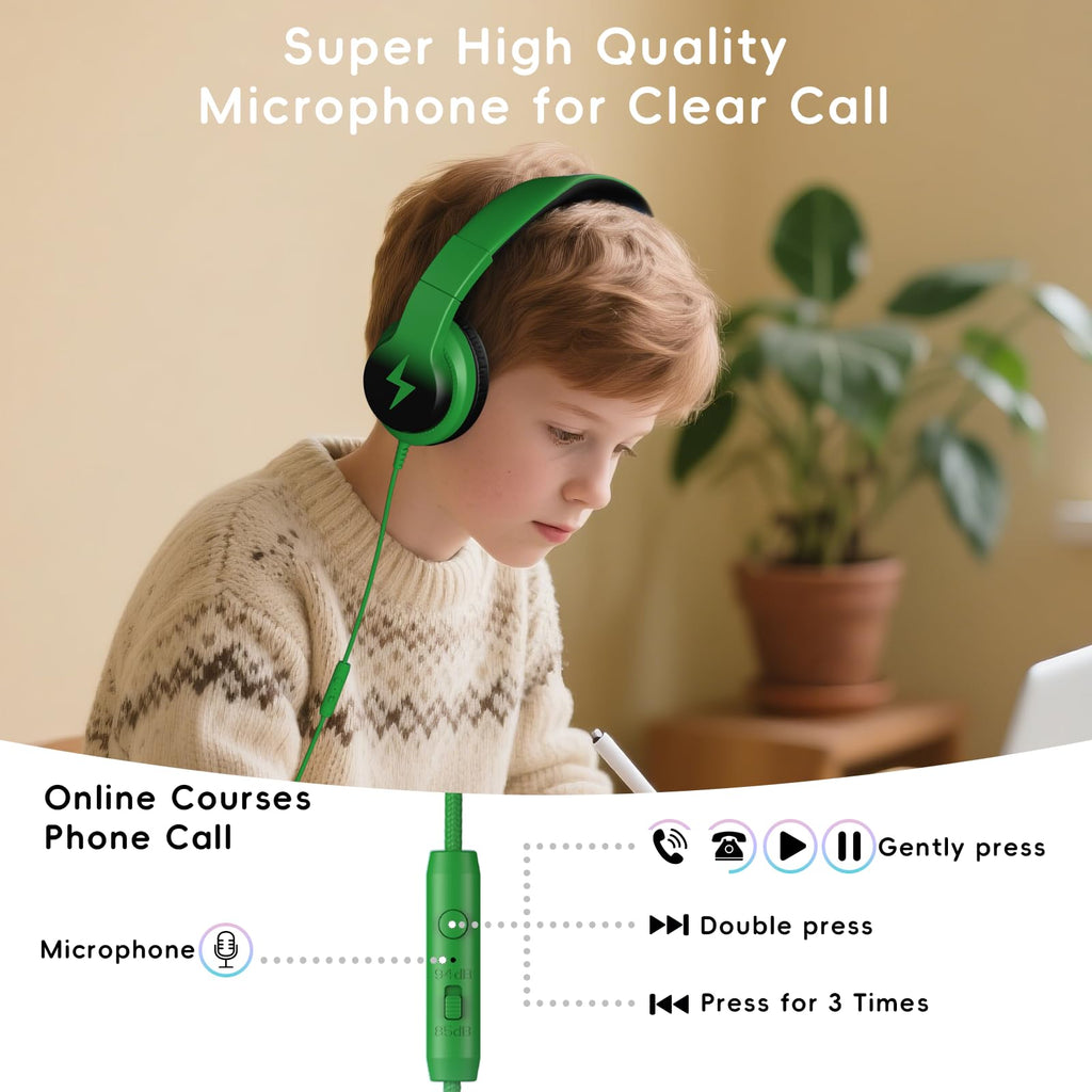 Kids Wired Over-Ear Headphones with Mic and Volume Limit