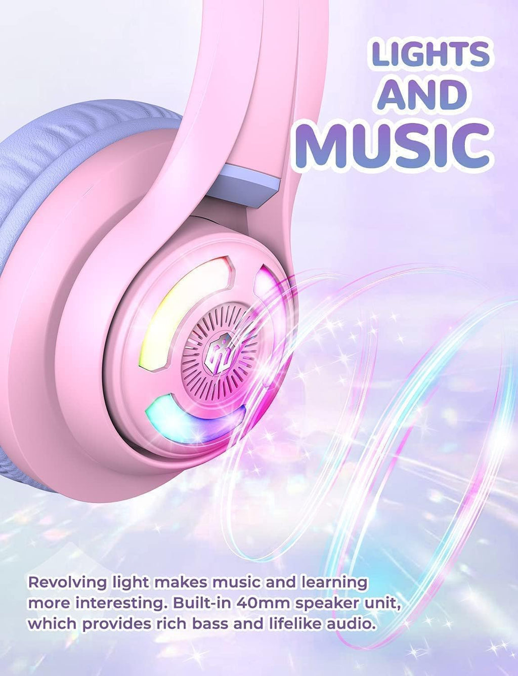 Kids Bluetooth Headphones with LED Lights and Safe Volume
