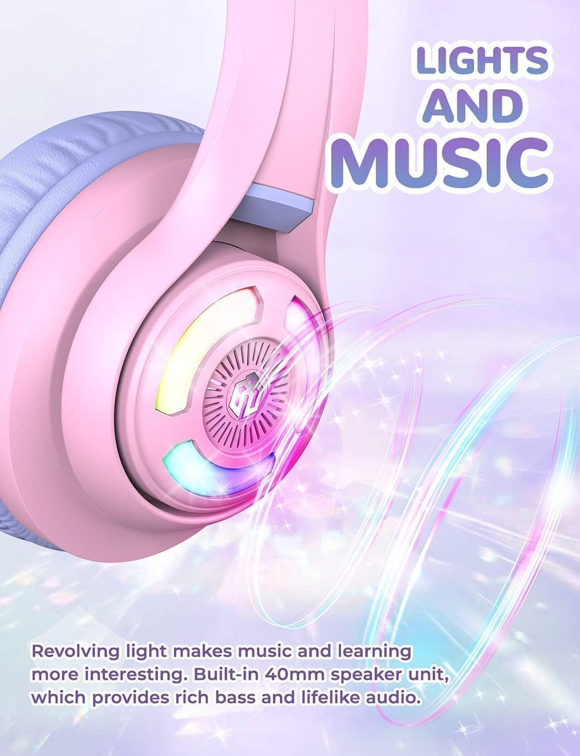 Kids Bluetooth Headphones with LED Lights and Safe Volume