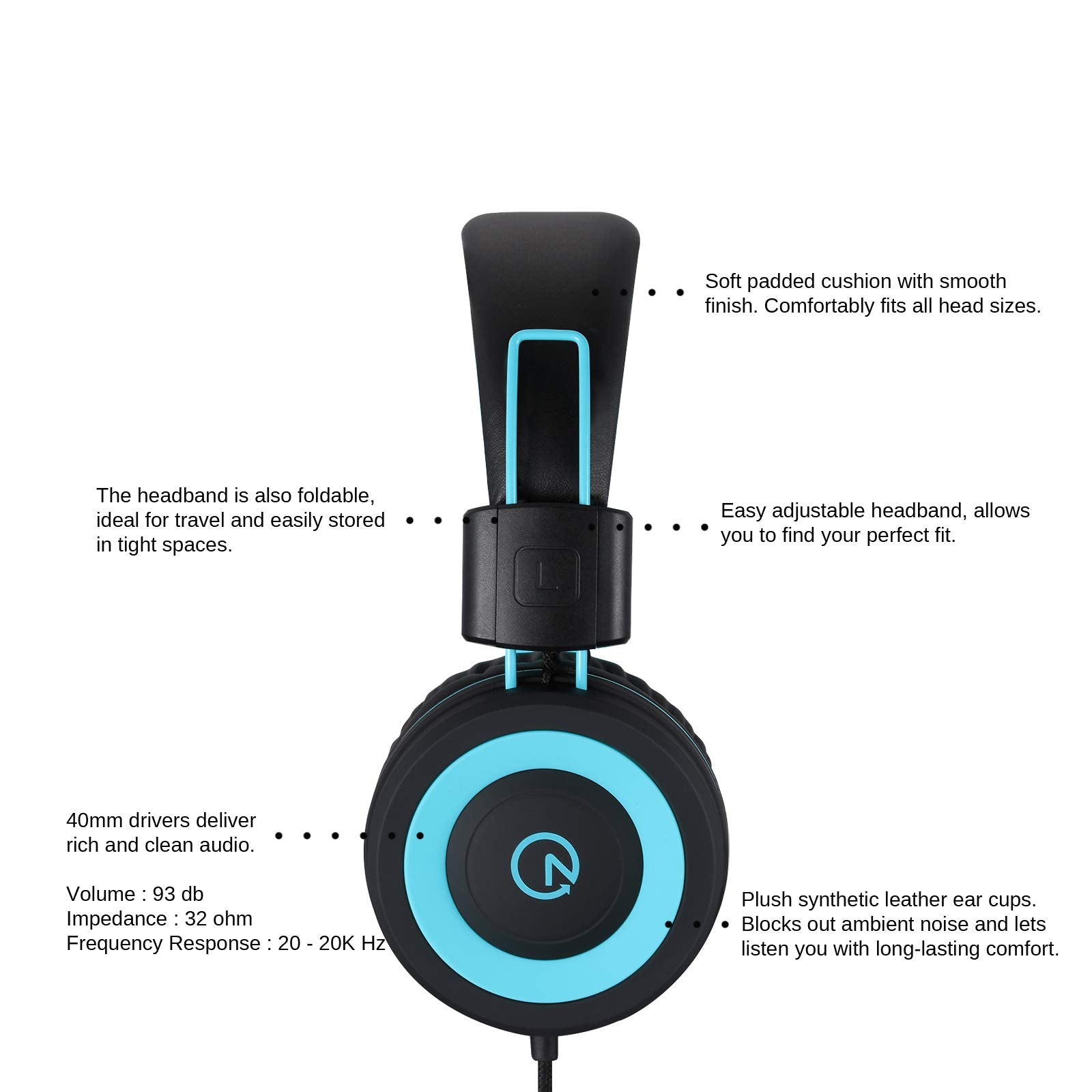 Kids Foldable Wired On-Ear Headphones with 3.5mm Jack