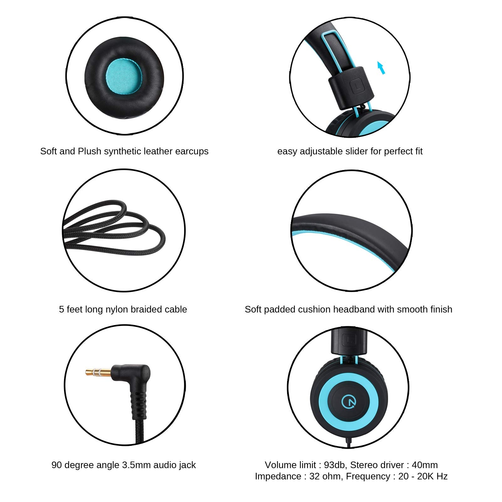 Kids Foldable Wired On-Ear Headphones with 3.5mm Jack